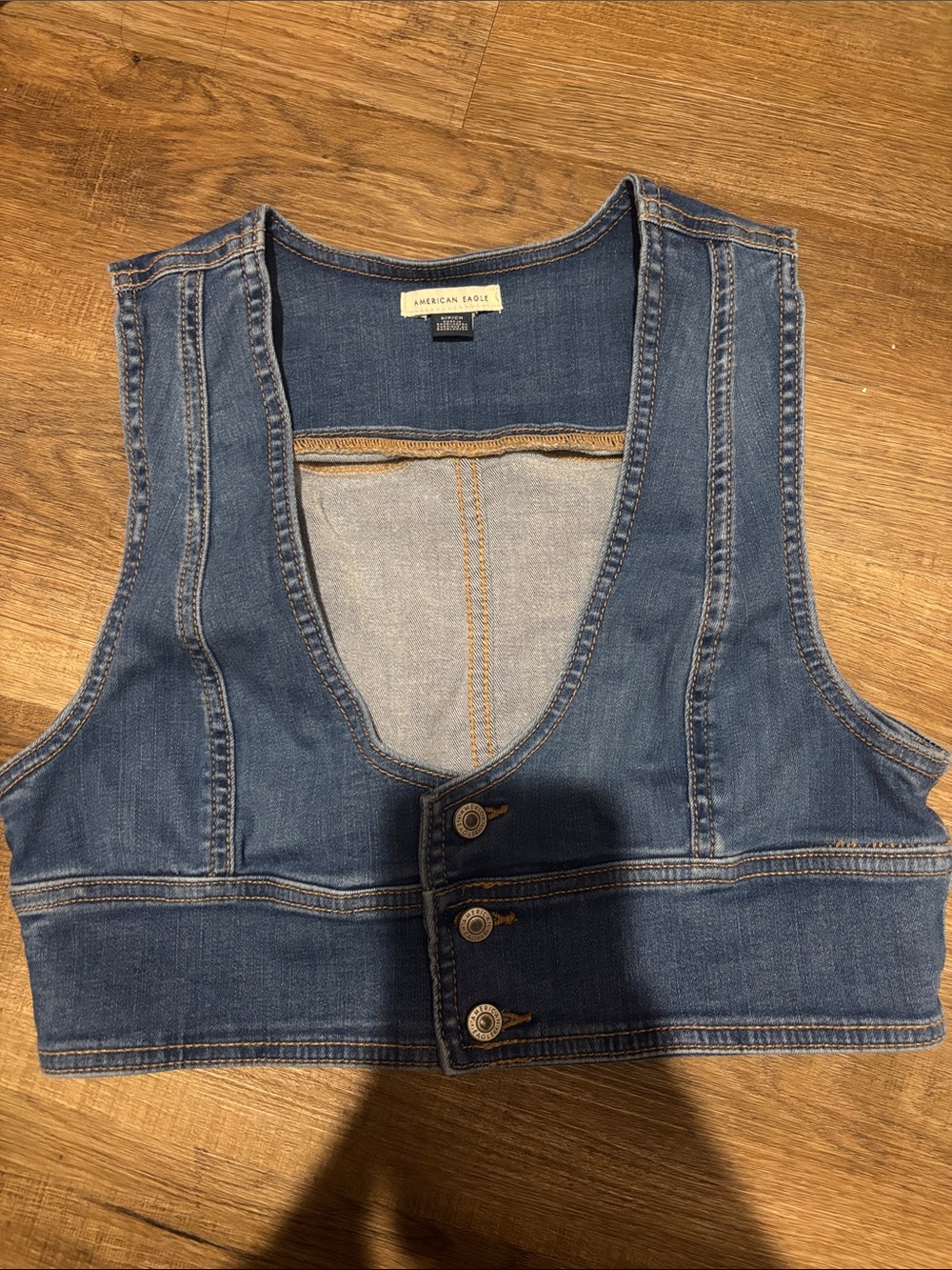 American Eagle Outfitters Blue Denim Cropped Vest Top